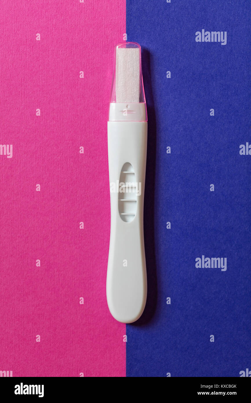 Test de grossesse sur un fond rose et bleu Banque D'Images