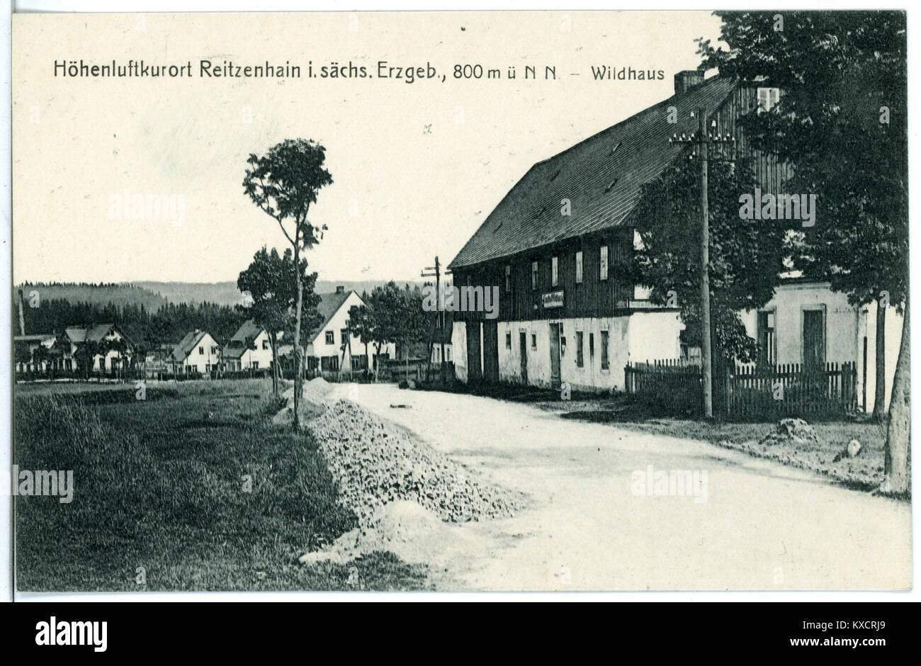 Cette photographie de 1918 montre Wildhaus à Reitzenhain, en Allemagne. L'image capture le paysage rural et l'architecture de la région au début du XXe siècle. Banque D'Images