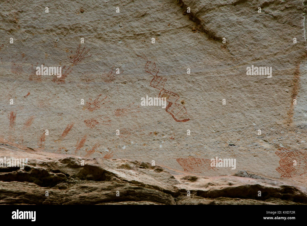 Tableaux art préhistorique à falaise de Rajchathani Pha Taem, Ubon, Thaïlande Banque D'Images
