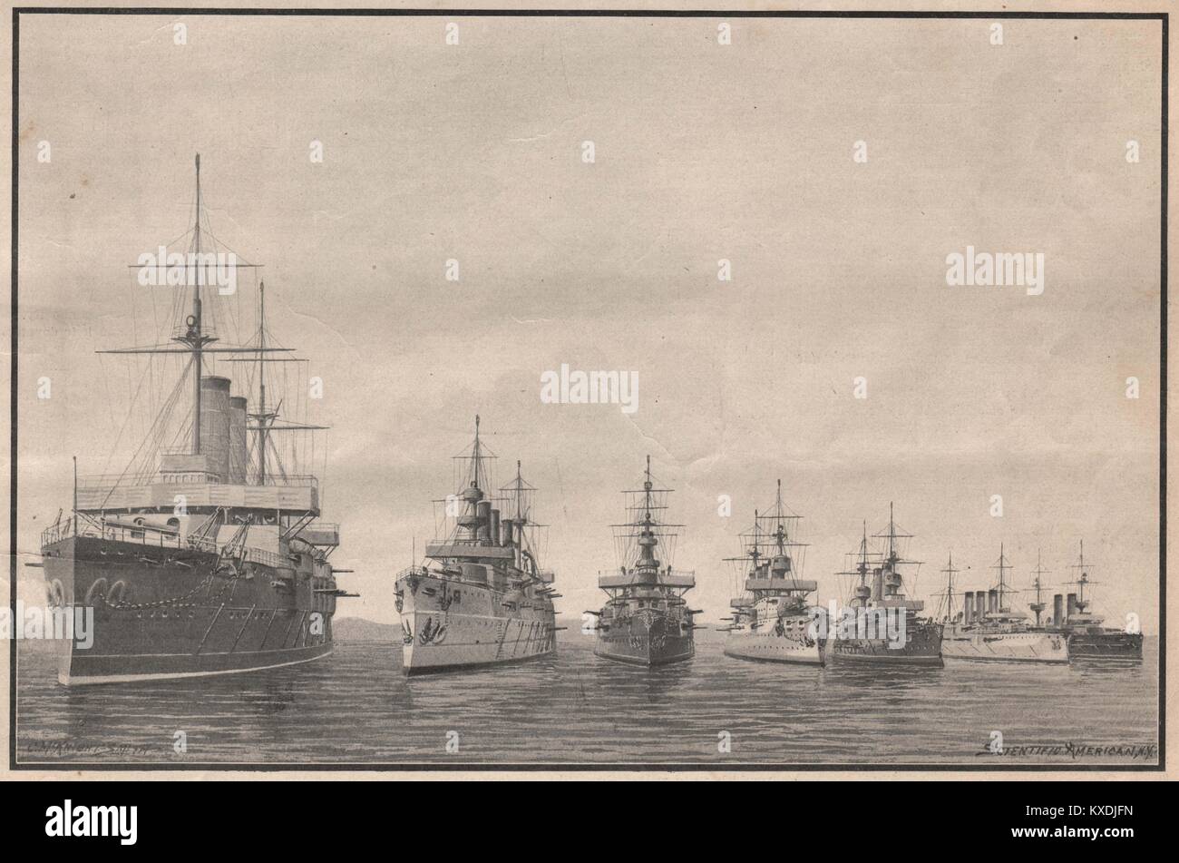 Taille relative des marines illustré, si tous les navires actuellement en construction ont été terminées, et la flotte de Port Arthur ont été détruits. En… Banque D'Images