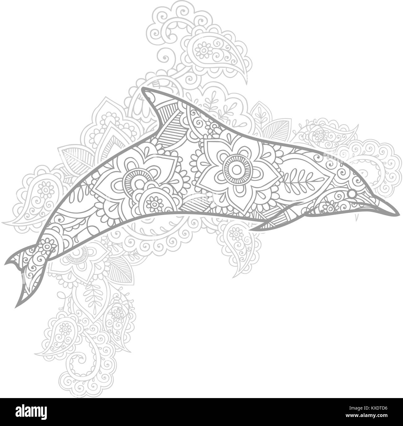 Dolphin dessiné à la main des animaux adultes paisley doodle stress release coloriages stylisés zentangle vector Illustration de Vecteur