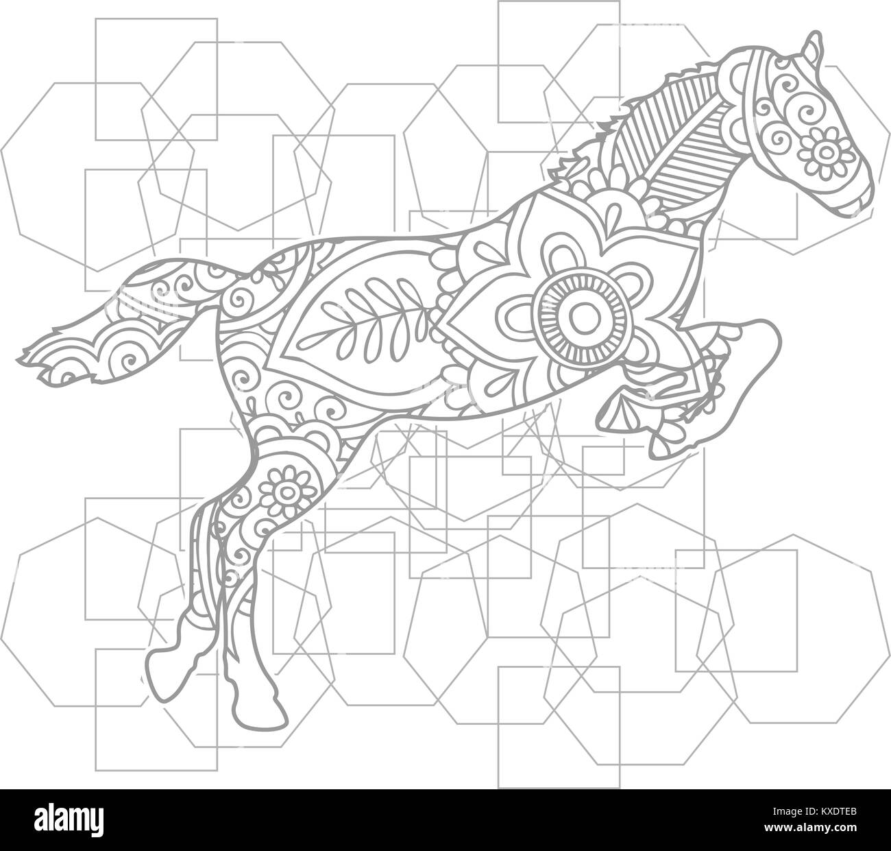 Cheval dessiné à la main des animaux adultes paisley doodle stress release coloriages stylisés zentangle vector Illustration de Vecteur