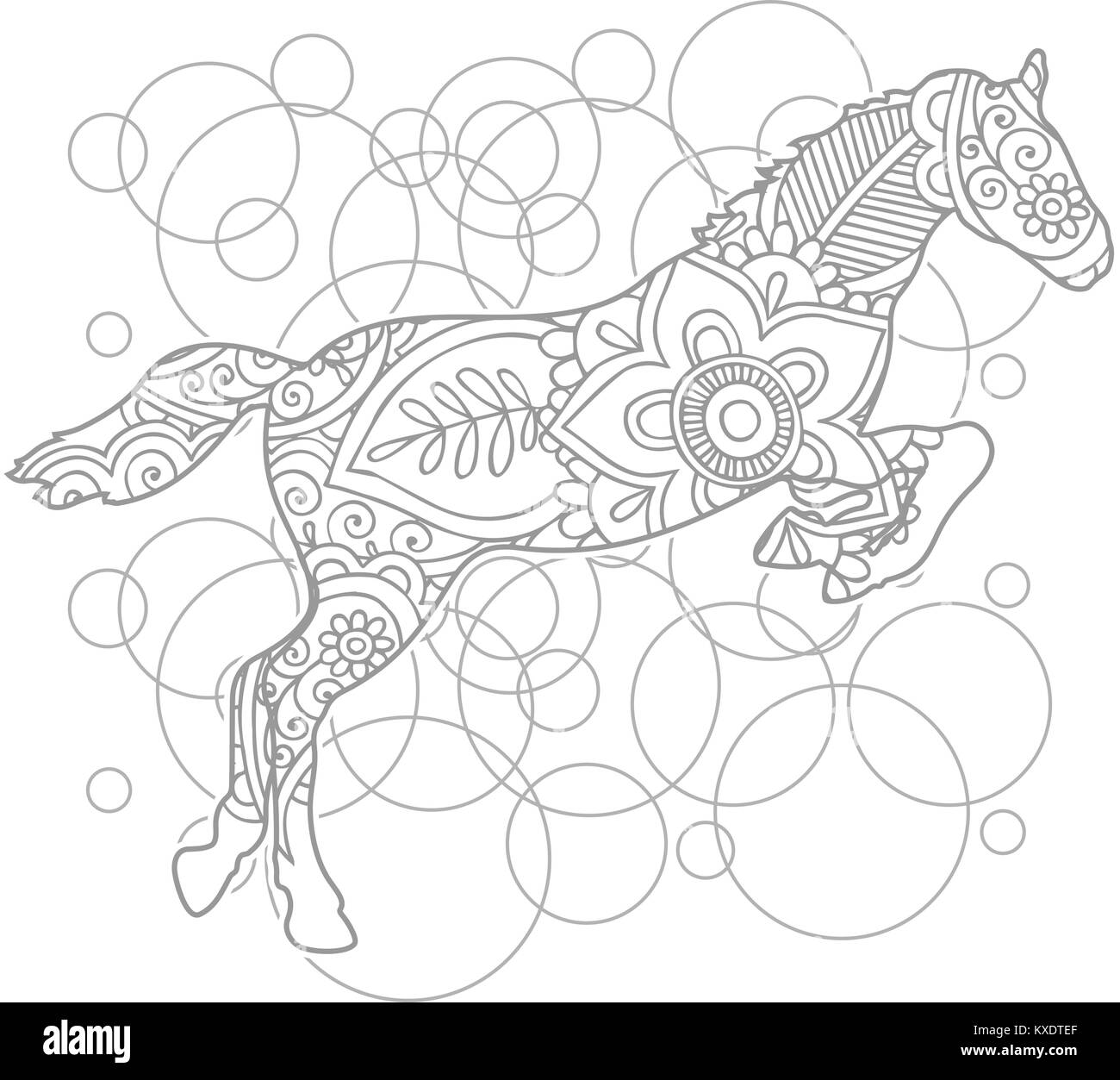 Cheval dessiné à la main des animaux adultes paisley doodle stress release coloriages stylisés zentangle vector Illustration de Vecteur