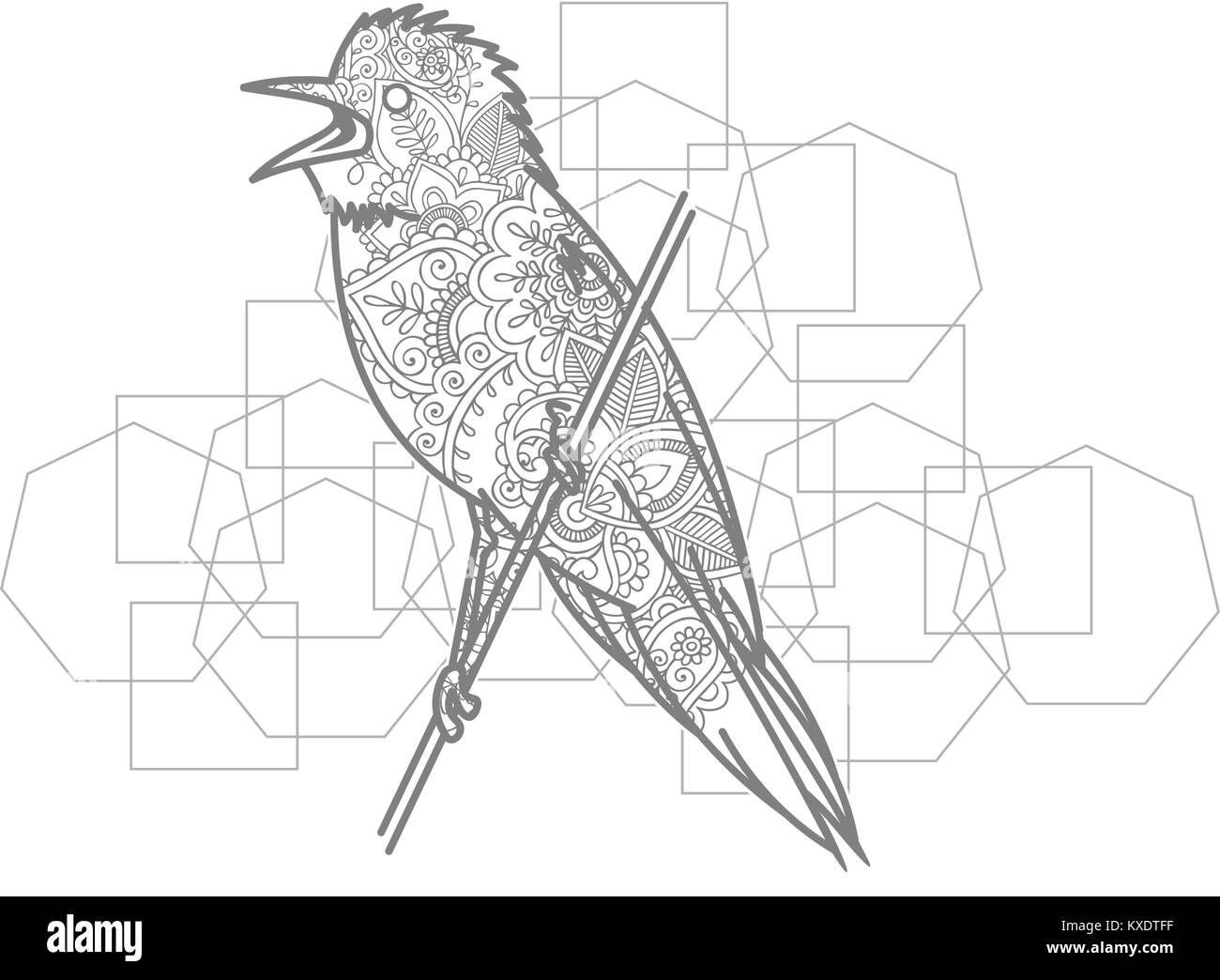 La main d'oiseaux adultes paisley doodle stress release coloriages stylisés zentangle vector Illustration de Vecteur