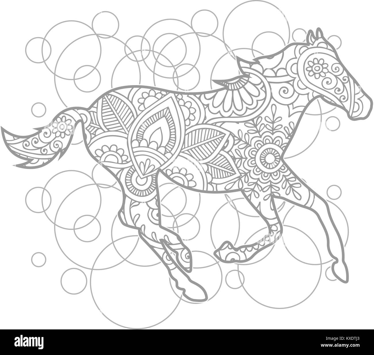 Cheval dessiné à la main des animaux adultes paisley doodle stress release coloriages zentangle vector Illustration de Vecteur
