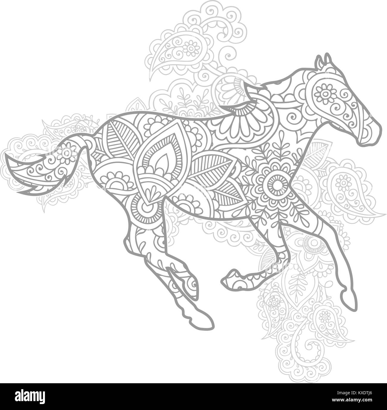 Cheval dessiné   la main des animaux adultes paisley doodle stress release coloriages zentangle vector