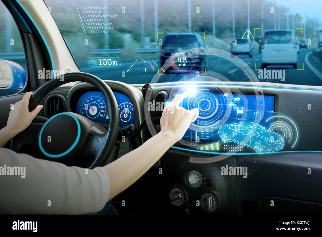 Cockpit du véhicule et l'écran, car la technologie de l'électronique,  l'automobile, voiture autonome, résumé visuel de l'image Photo Stock - Alamy