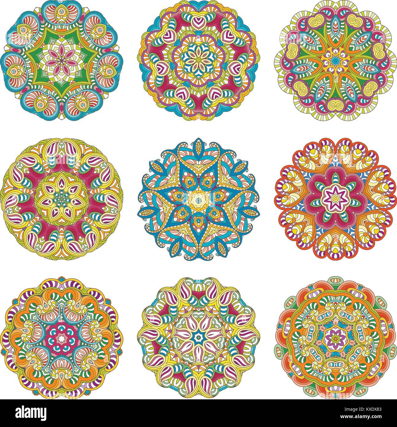 Vector set. mandalas de fleurs Collrction de cercle oriental, illustrations à colorier. L'Islam, le turc, le Pakistan, indienne, chinoise, arabe, ottomane Illustration de Vecteur