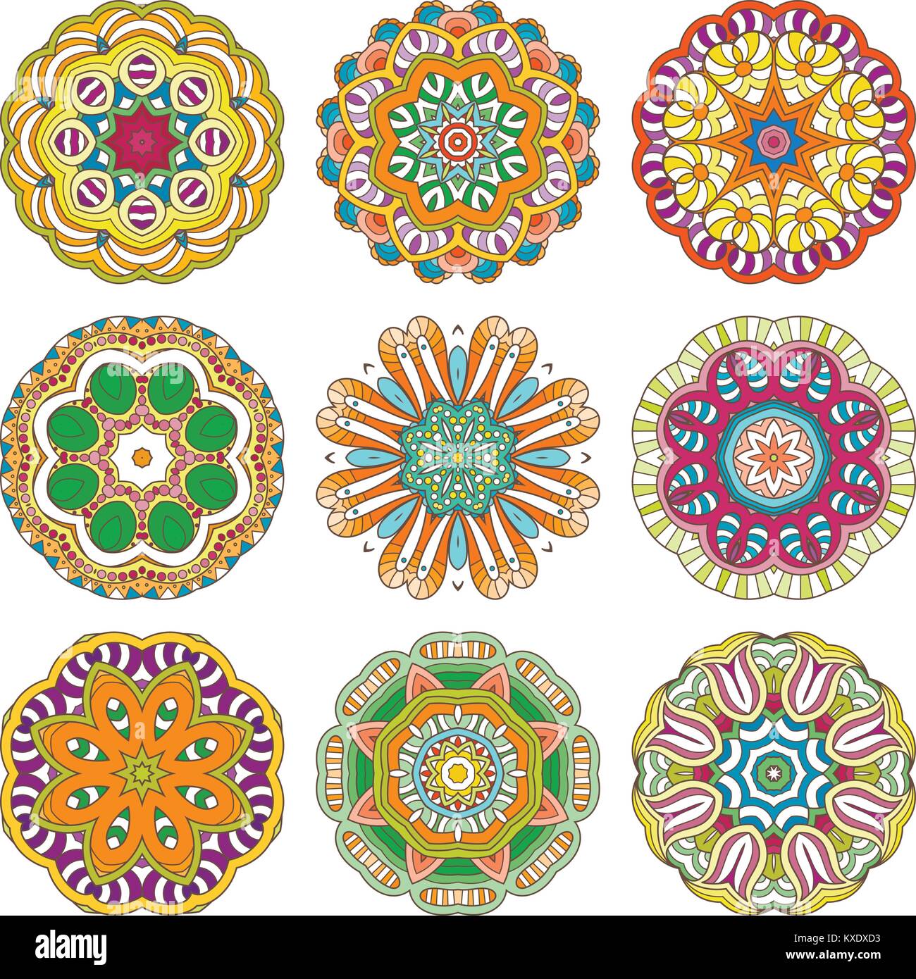 Vector set. mandalas de fleurs Collrction de cercle oriental, illustrations à colorier. L'Islam, le turc, le Pakistan, indienne, chinoise, arabe, ottomane Illustration de Vecteur