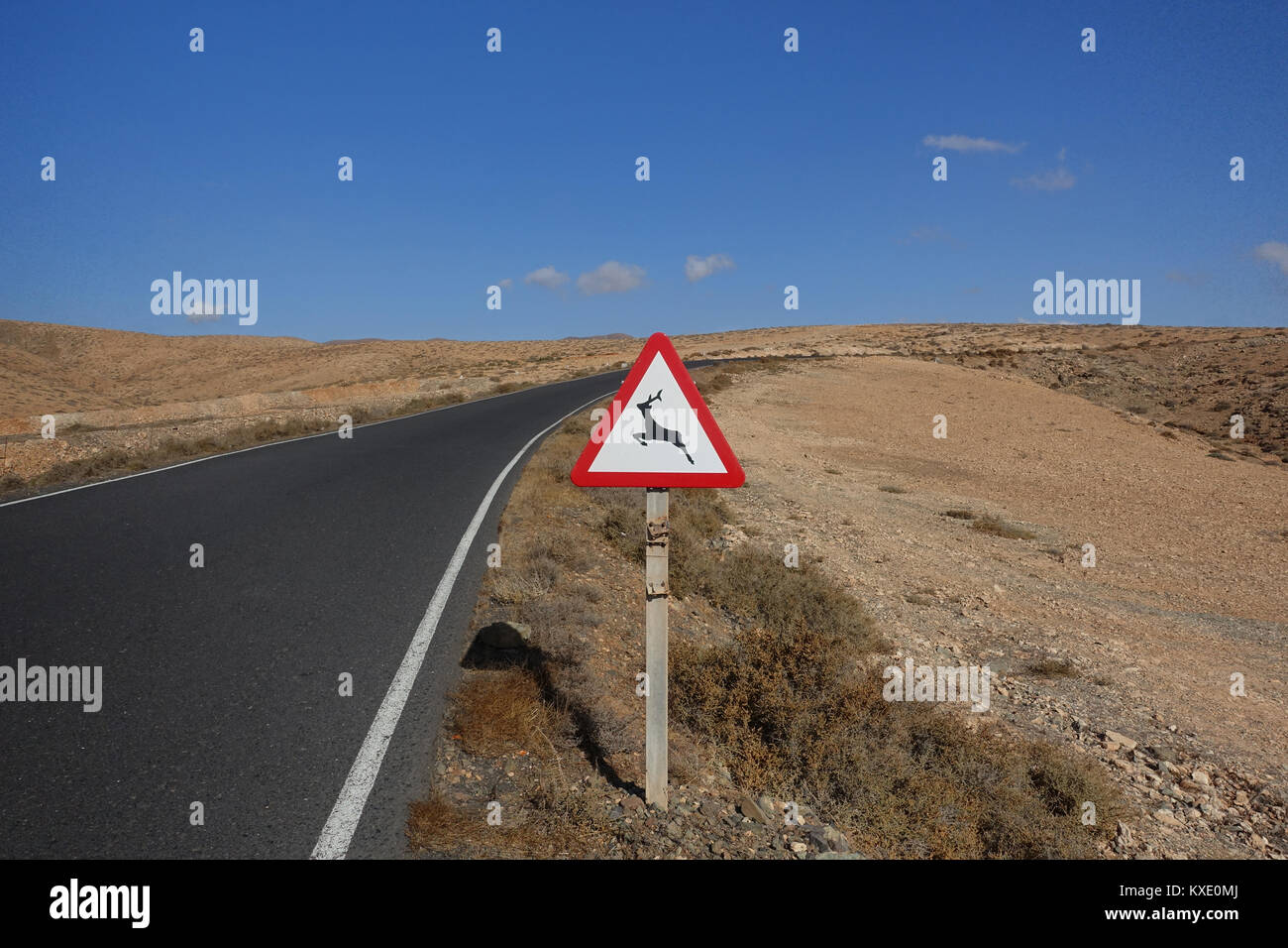 Un panneau peu probable dans le paysage aride chaud de Fuerteventura Banque D'Images