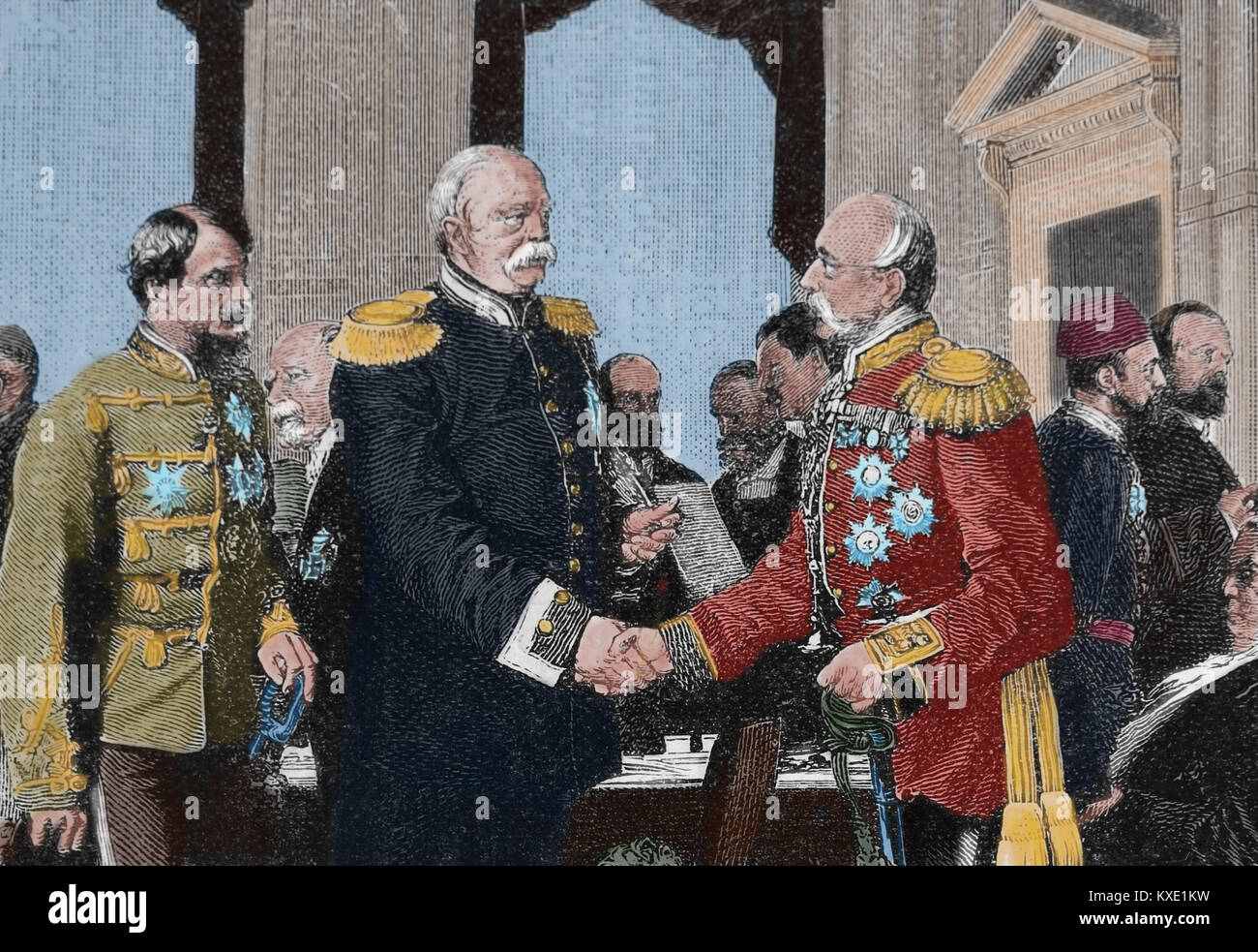 Congrès de Berlin, 1878. Détail : Bismarck entre Gyula Andrassy et Piotr Andreïevitch Chouvalov. Banque D'Images