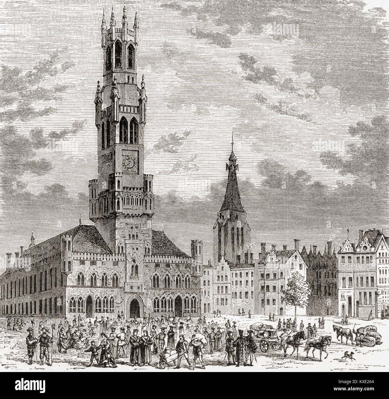 La place du marché à Bruges, Belgique au 16e siècle. De Ward et verrouiller l'illustre l'histoire du monde, publié c.1882. Banque D'Images