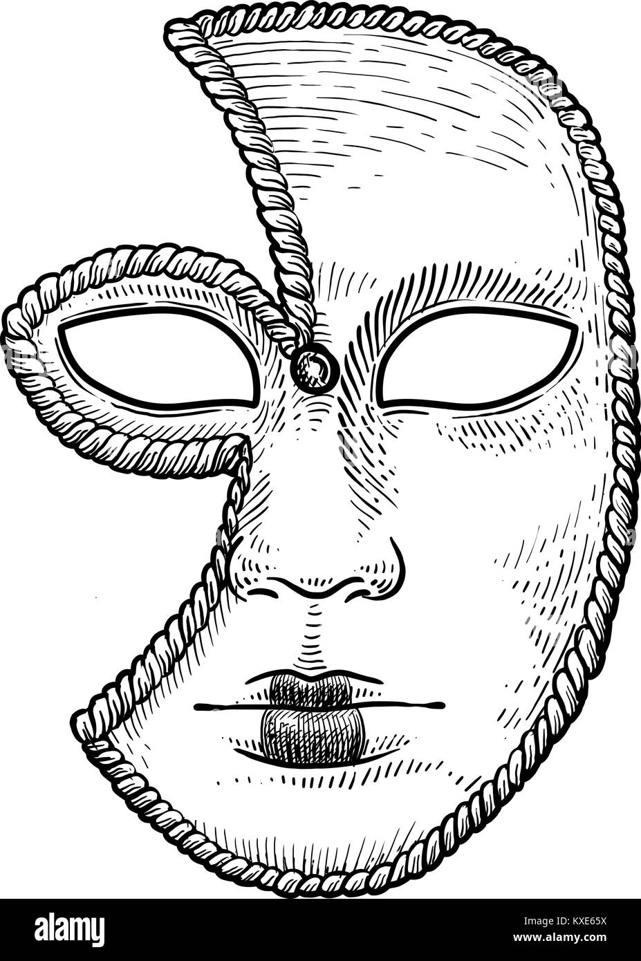 Masque de Venise illustration, dessin, gravure, encre, dessin au trait, vector Illustration de Vecteur