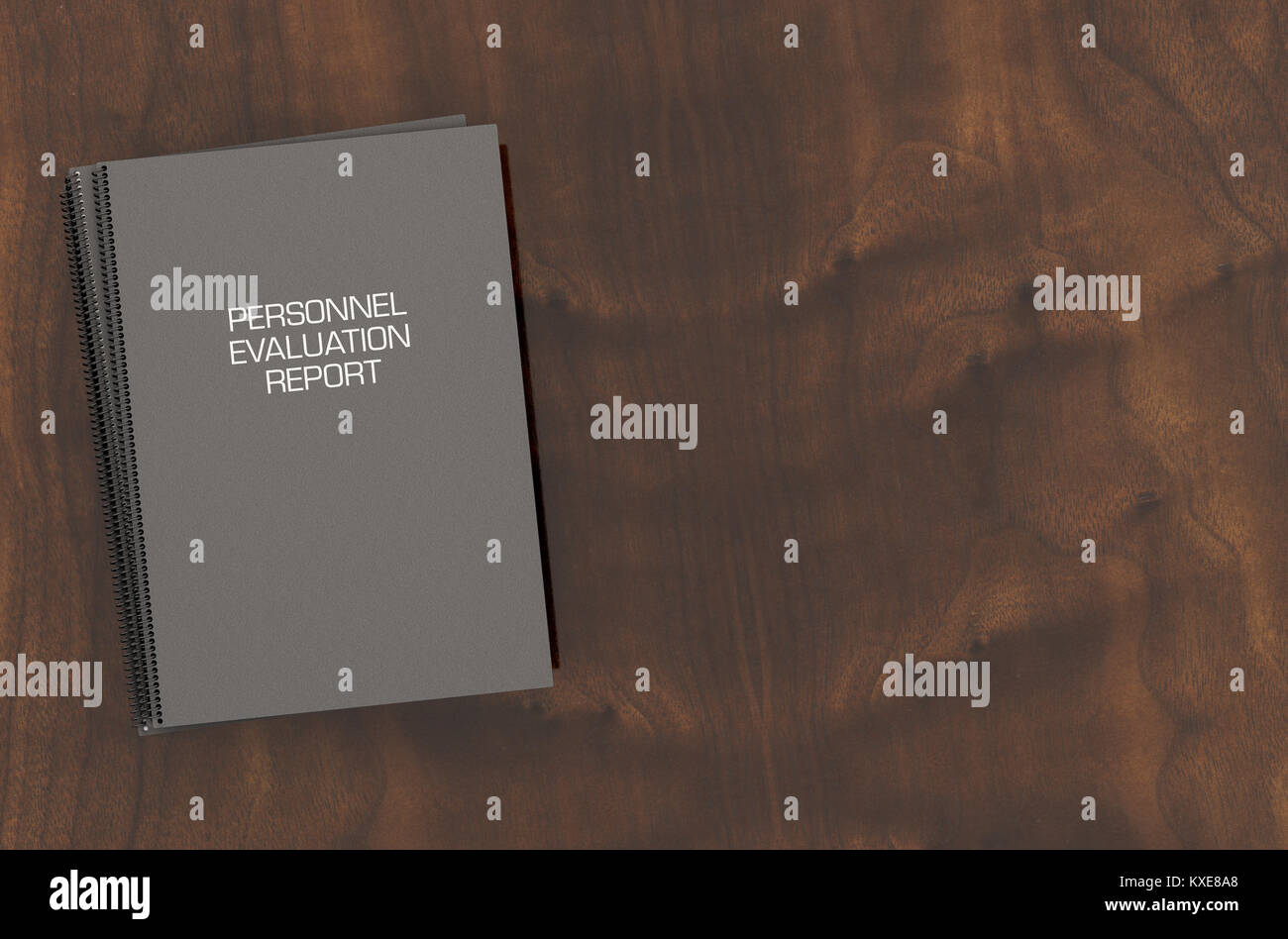 Une pile de documents reliés à l'aide d'évaluation du personnel dans une pile sur une table de conférence - surface de rendu 3D Banque D'Images