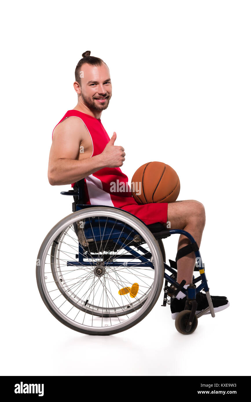 Basket-ball en fauteuil roulant showing thumb up Banque D'Images
