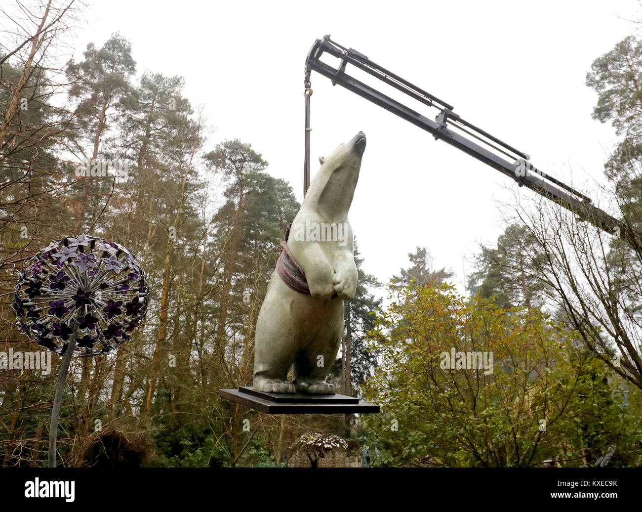 Boris, un 12 pieds, 700 kg l'Ours de bronze sur la base du plus grand ours polaire jamais enregistrée qui a été créé par le sculpteur Adam Binder, est dans le parc de sculptures tendit près de Farnham, dans le Surrey à être exposée dans une large gamme de sculptures de partout dans le monde. Banque D'Images