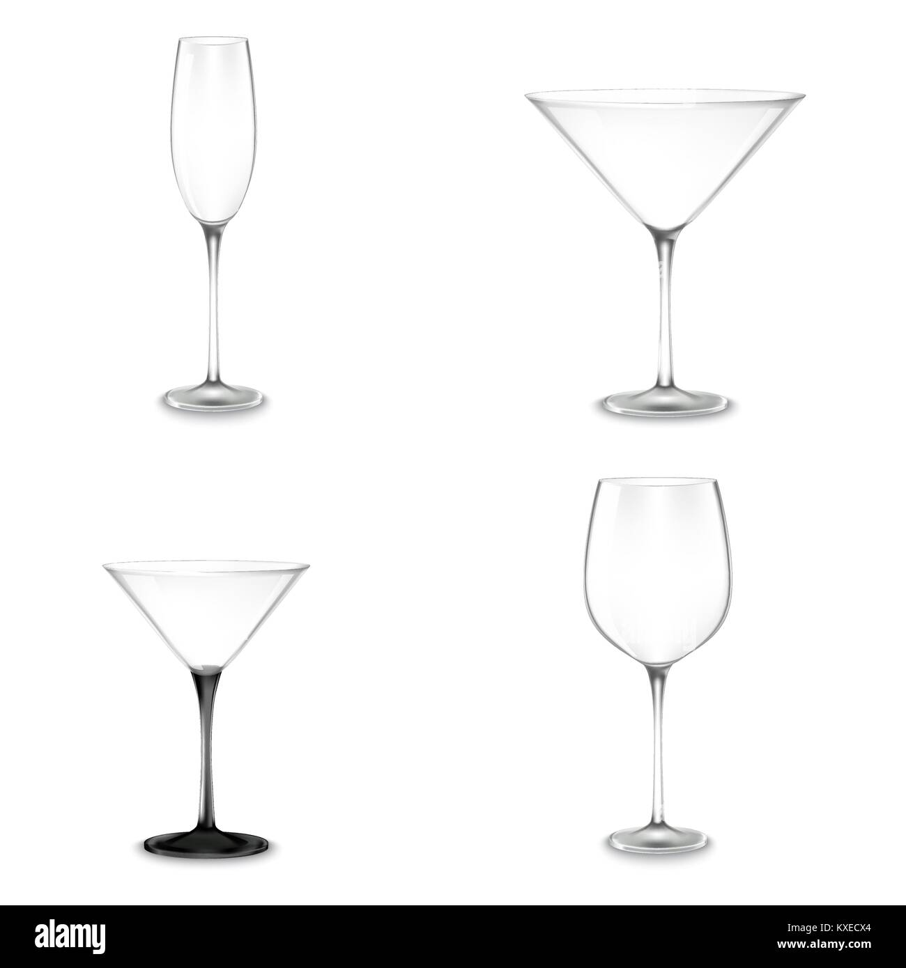 Ensemble de verres à cocktail pour l'alcool Illustration de Vecteur