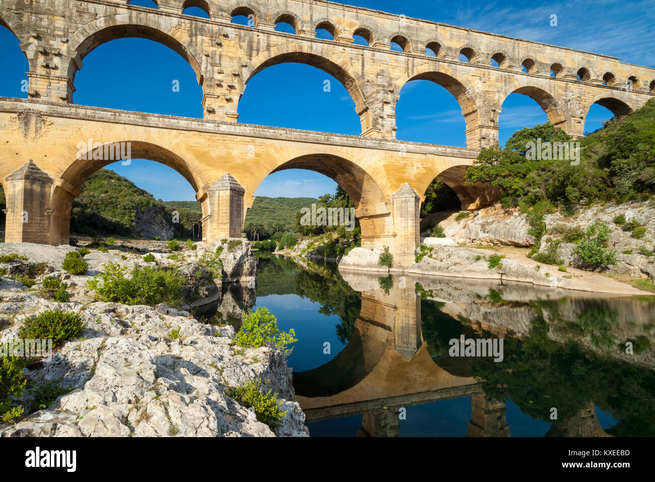 Aqueduc romain - Pont du Gard près de vers-Pont-du-Gard, Occitanie, France Banque D'Images