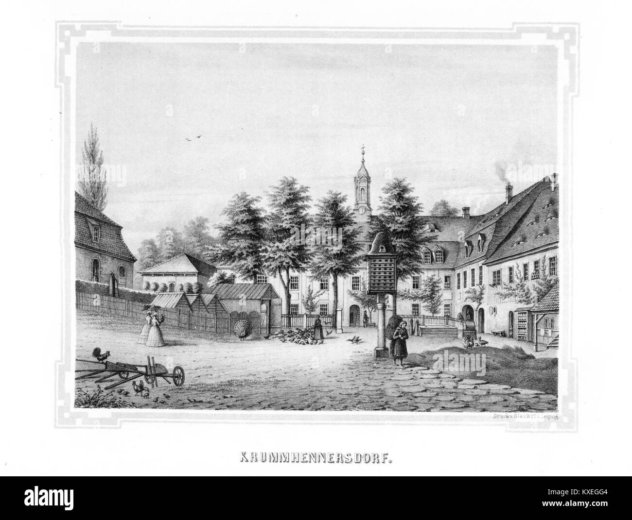 Illustration tirée de l'album der Schlösser und Rittergüter im Königreiche Sachsen, représentant des châteaux et des manoirs de Saxe, en Allemagne, mettant en évidence leur forme architecturale et leur valeur historique. Banque D'Images