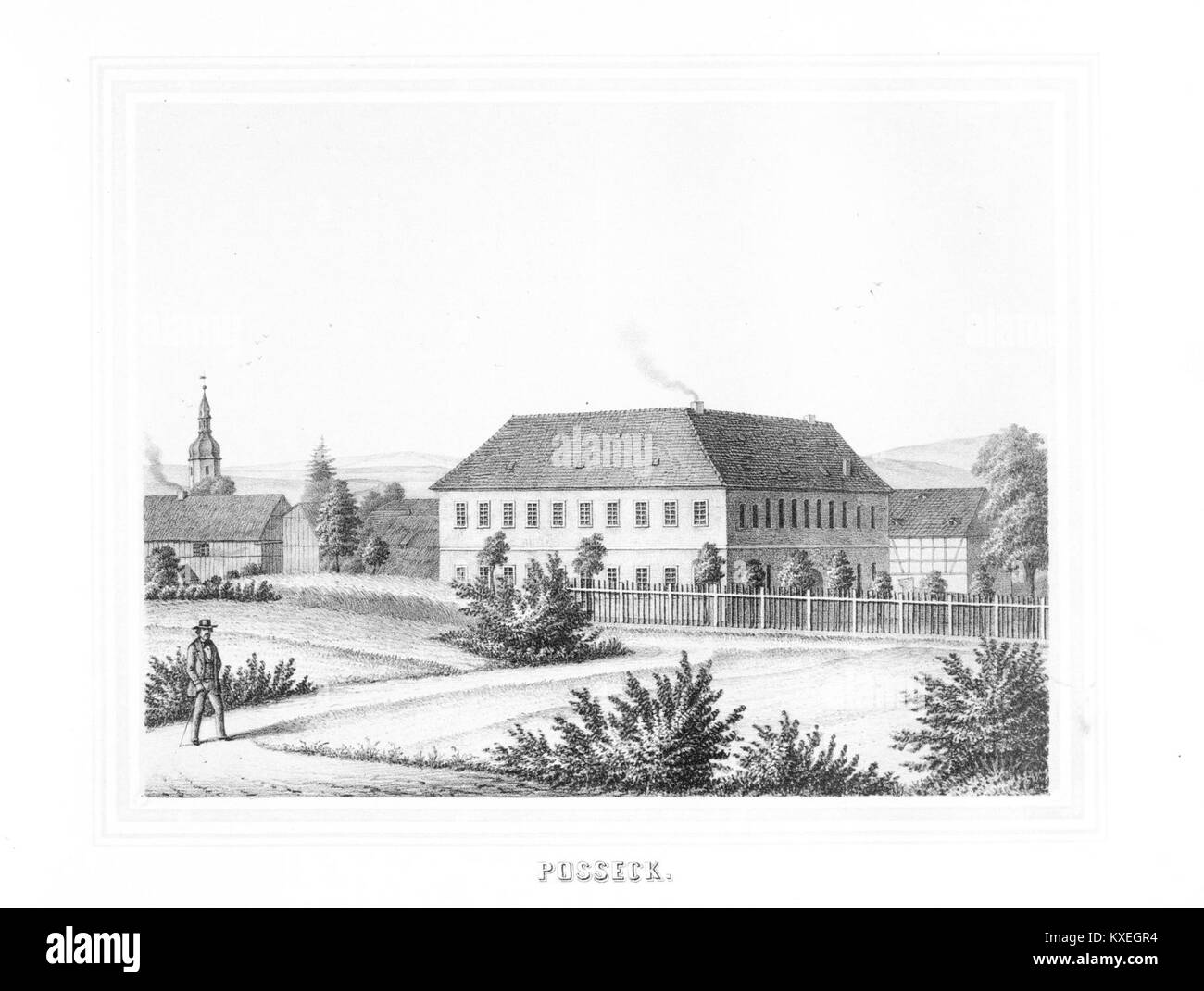 Cette image provient de l'album der Schlösser und Rittergüter im Königreiche Sachsen (album des châteaux et manoirs du Royaume de Saxe), volume V. elle illustre un château ou un manoir historique dans la région de Saxe en Allemagne. Banque D'Images