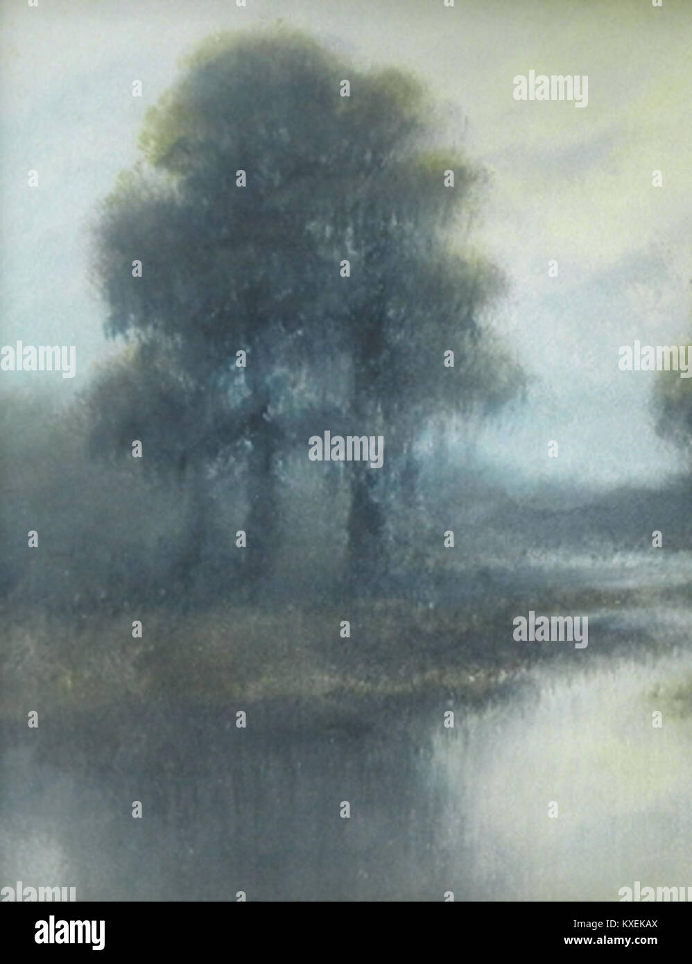 Un paysage pastel de l'artiste américain Alexander John Drysdale représentant le bayou de Louisiane, illustrant sa technique et son style atmosphérique distinctif capturant les zones humides du sud. Banque D'Images