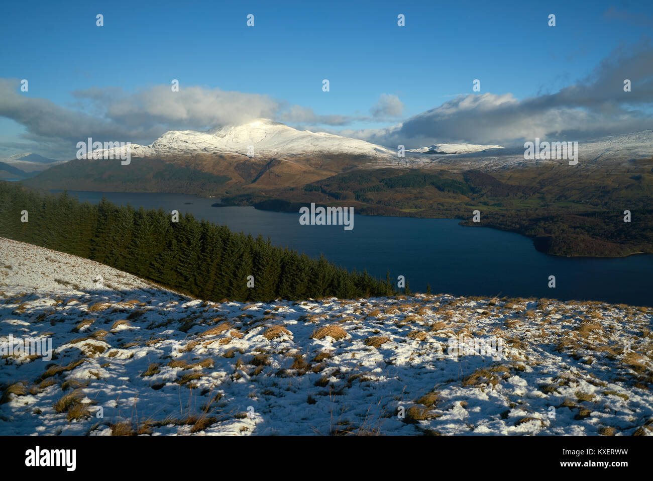 Vue d'hiver de Ben Lomond et Loch Lomond, Ecosse, Royaume-Uni Banque D'Images