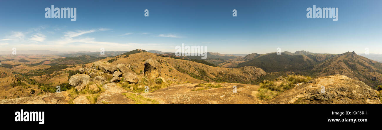 Panorama de paysage de savane dans les montagnes du Swaziland, Afrique Banque D'Images