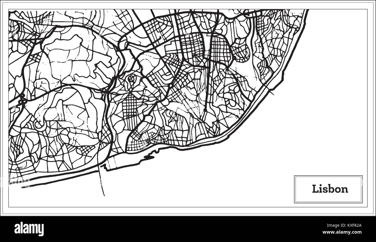 Carte Portugal Lisbonne en noir et blanc. Vector Illustration. Illustration de Vecteur