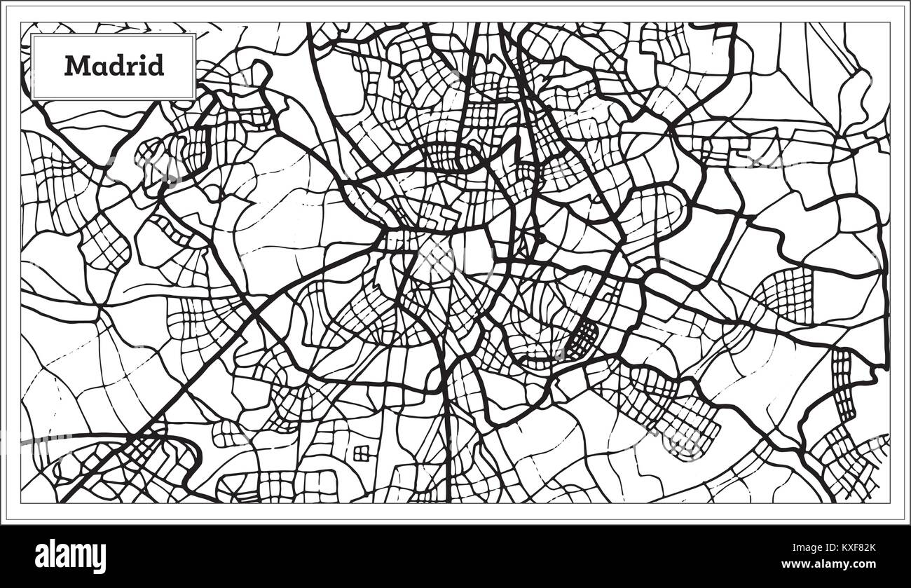 Madrid Espagne La carte en noir et blanc. Vector Illustration. Une carte de Noël. Illustration de Vecteur