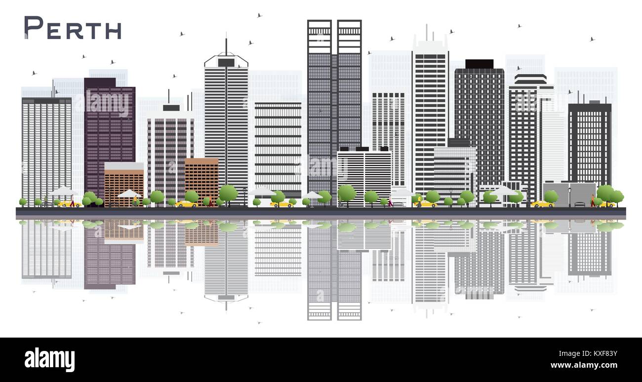 Australie Perth City Skyline avec bâtiments gris isolé sur fond blanc. Vector Illustration. Les voyages d'affaires et tourisme Concept Illustration de Vecteur