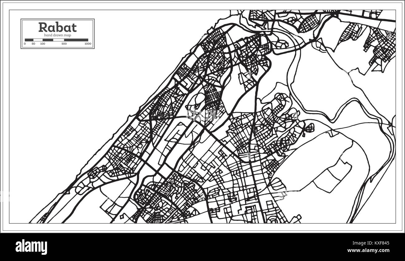 Rabat Maroc Carte en noir et blanc. Vector Illustration. Une carte de Noël. Illustration de Vecteur