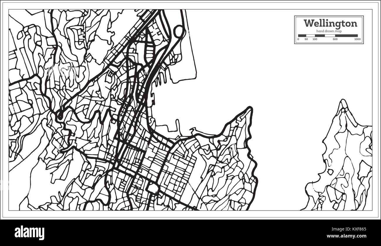 Wellington New Zealand Plan de ville en noir et blanc. Une carte de Noël. Vector Illustration. Illustration de Vecteur