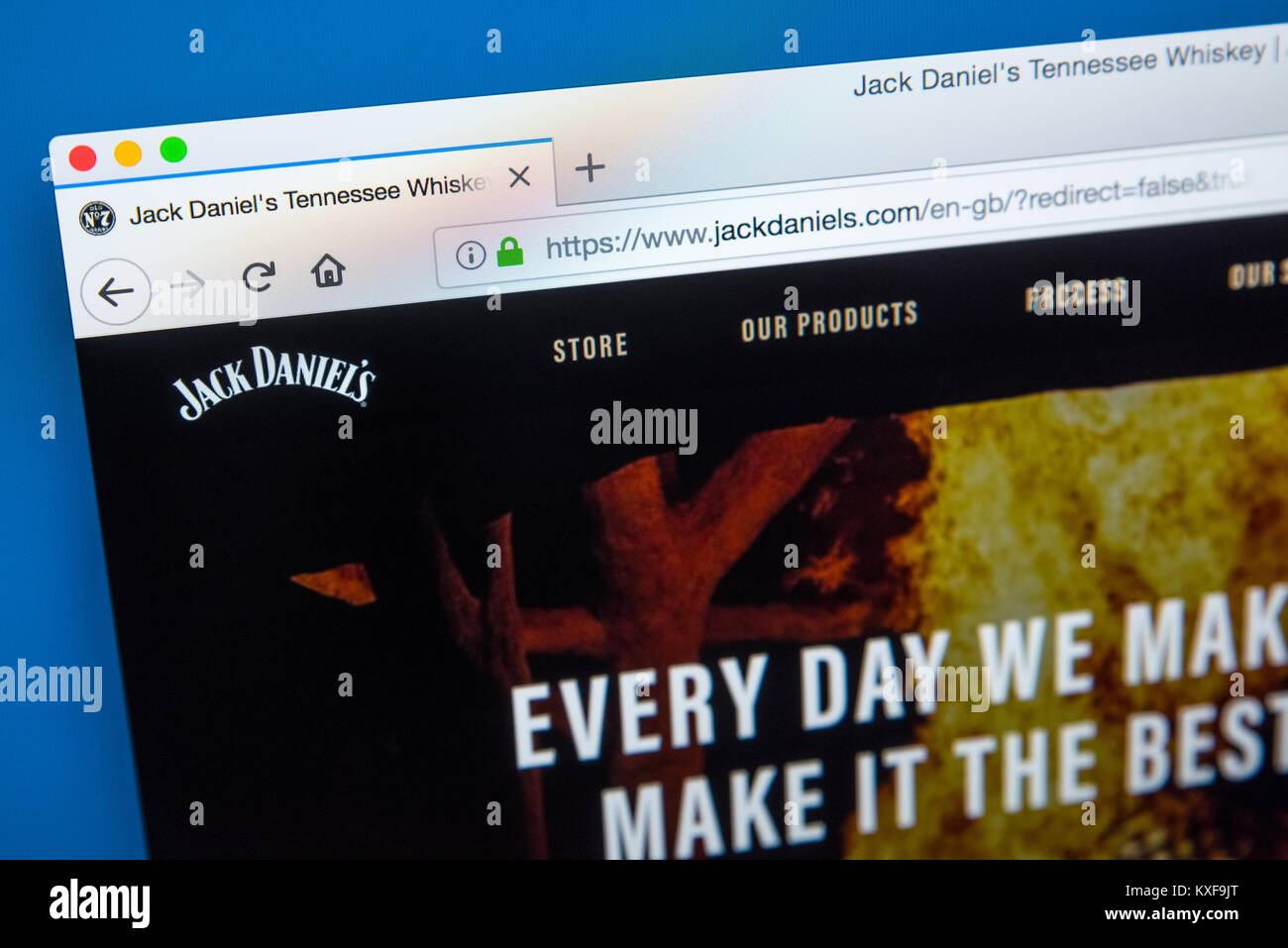 Londres, UK - 4 janvier 2018 : La page d'accueil du site web officiel de Jack Daniels - la marque de Tennessee Whiskey, le 4 janvier 2018. Banque D'Images