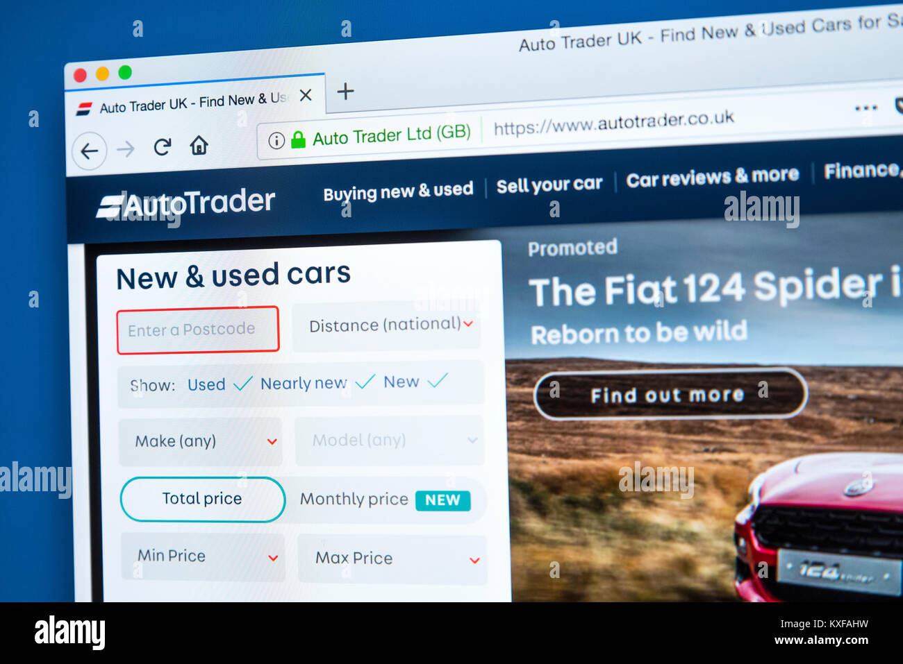 Londres, UK - 4 janvier 2018 : La page d'accueil du site web officiel de l'Auto Trader - annonces classées automobile, l'entreprise le 4 janvier 2 Banque D'Images