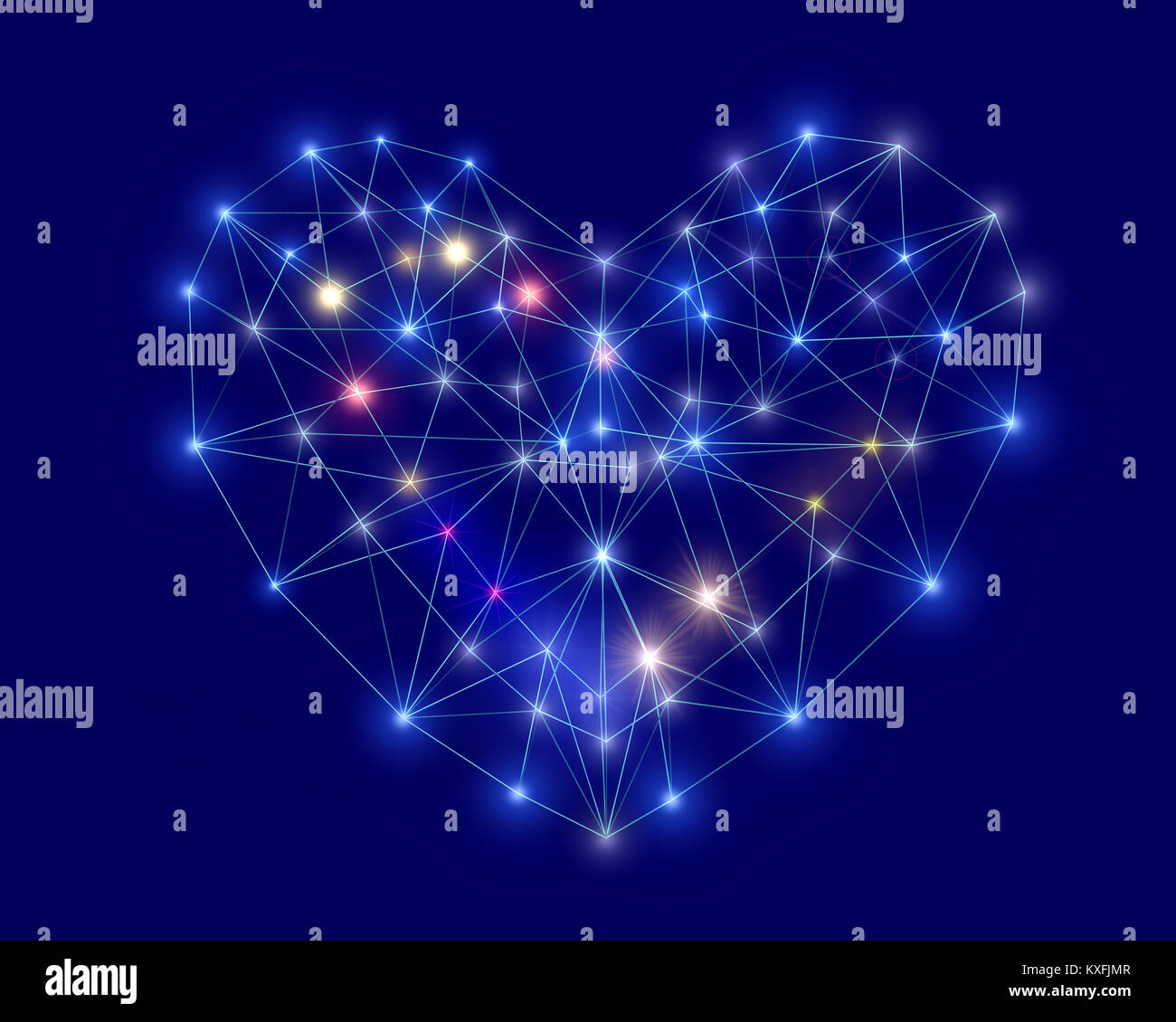 Abstract Heart en basse lumière colorée avec style poly sur le fond bleu foncé pour Happy Valentine's Day celebration. Le rendu 3D. Banque D'Images
