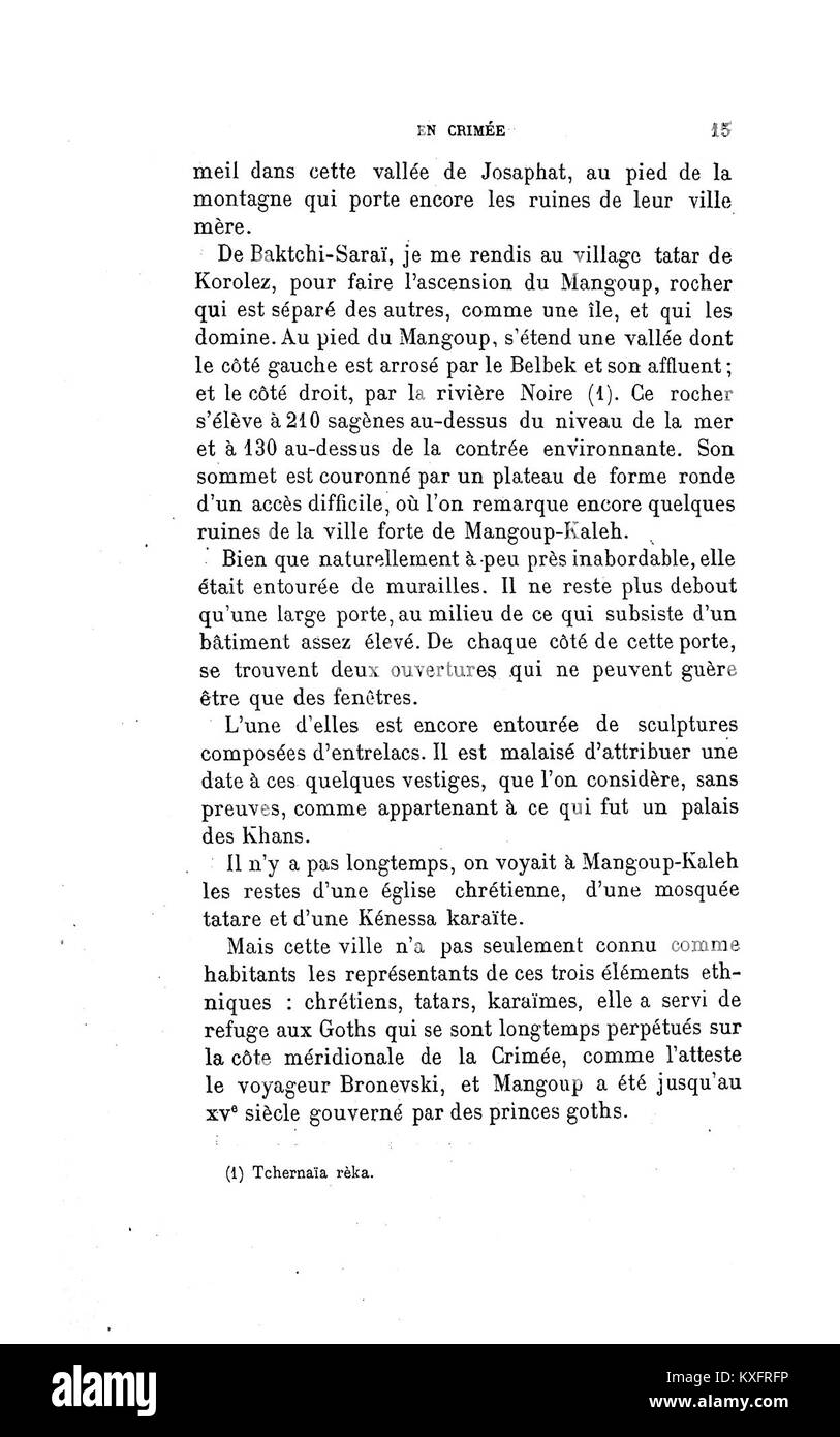 « En Crimée » (1906) est un livre français du baron de Baye qui contient 55 pages de récit et d'illustrations sur une mission parmi les Tatars de Crimée. Il a été publié par librairie Nilsson et présente des observations ethnographiques et de voyage de la région. Banque D'Images