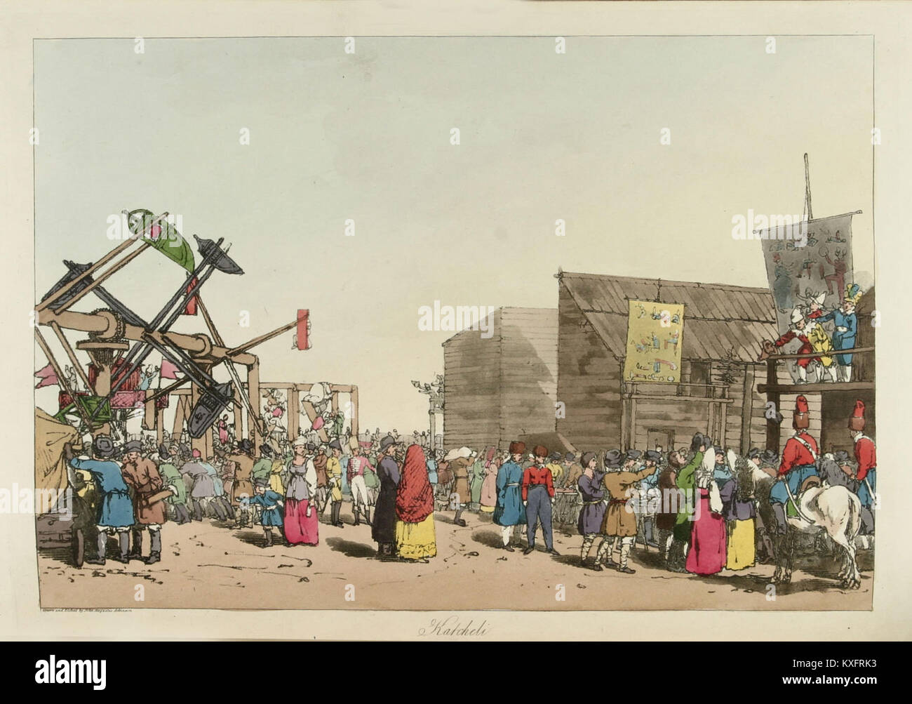 Cette œuvre de 1804 de J.O. Atkinson, intitulée « Swing », dépeint une scène du début du XIXe siècle avec un accent sur les loisirs, montrant des personnes jouissant d'un swing. La peinture reflète les tendances sociales et culturelles de l'époque. Banque D'Images