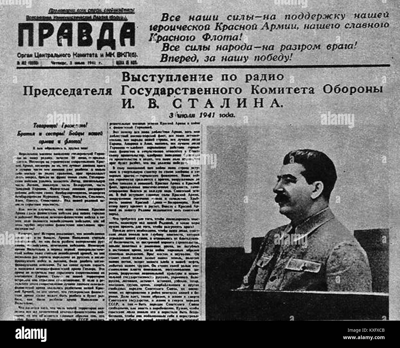 « Pravda – adresse de Staline » – publication ou numéro du journal soviétique Pravda contenant une adresse ou un discours de Joseph Staline, probablement publié au milieu du XXe siècle. Banque D'Images