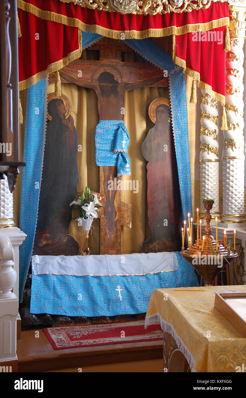 Icône de Pruzhany de la mère de Dieu, une peinture religieuse ou icône située à Pruzhany, Biélorussie, représentant la dévotion mariale et l'iconographie chrétienne orientale. Banque D'Images