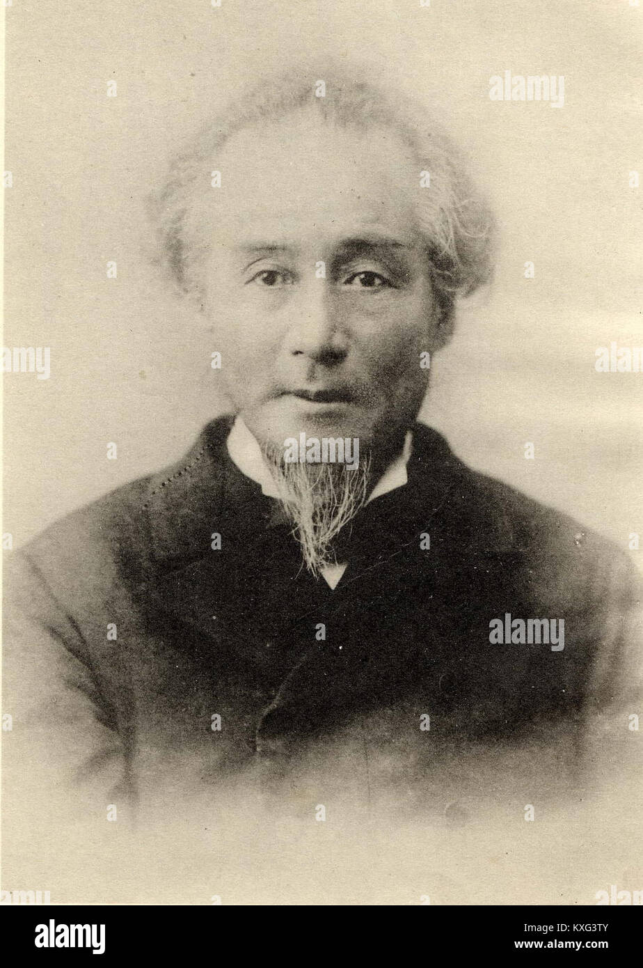 Katsu Kaishū (1823-1899) est un homme d'État et officier de marine japonais qui sert sous le shogunat Tokugawa tardif et plus tard le gouvernement de Meiji. Il a supervisé l'ouverture du château d'Edo sans effusion de sang et a aidé à fonder la marine moderne du Japon. Il pratique également la calligraphie et porte le titre héréditaire Awa-no-kami. Banque D'Images