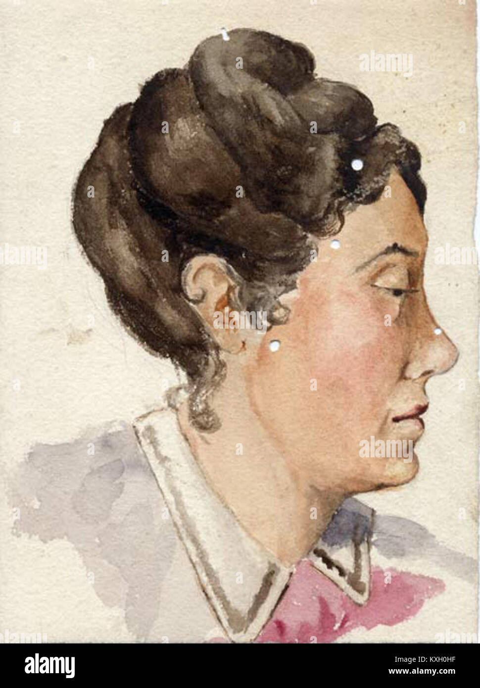 Acuarela representando un Rosalía de Castro por Alexandra Murguía (1859-1927) a súa filla Banque D'Images