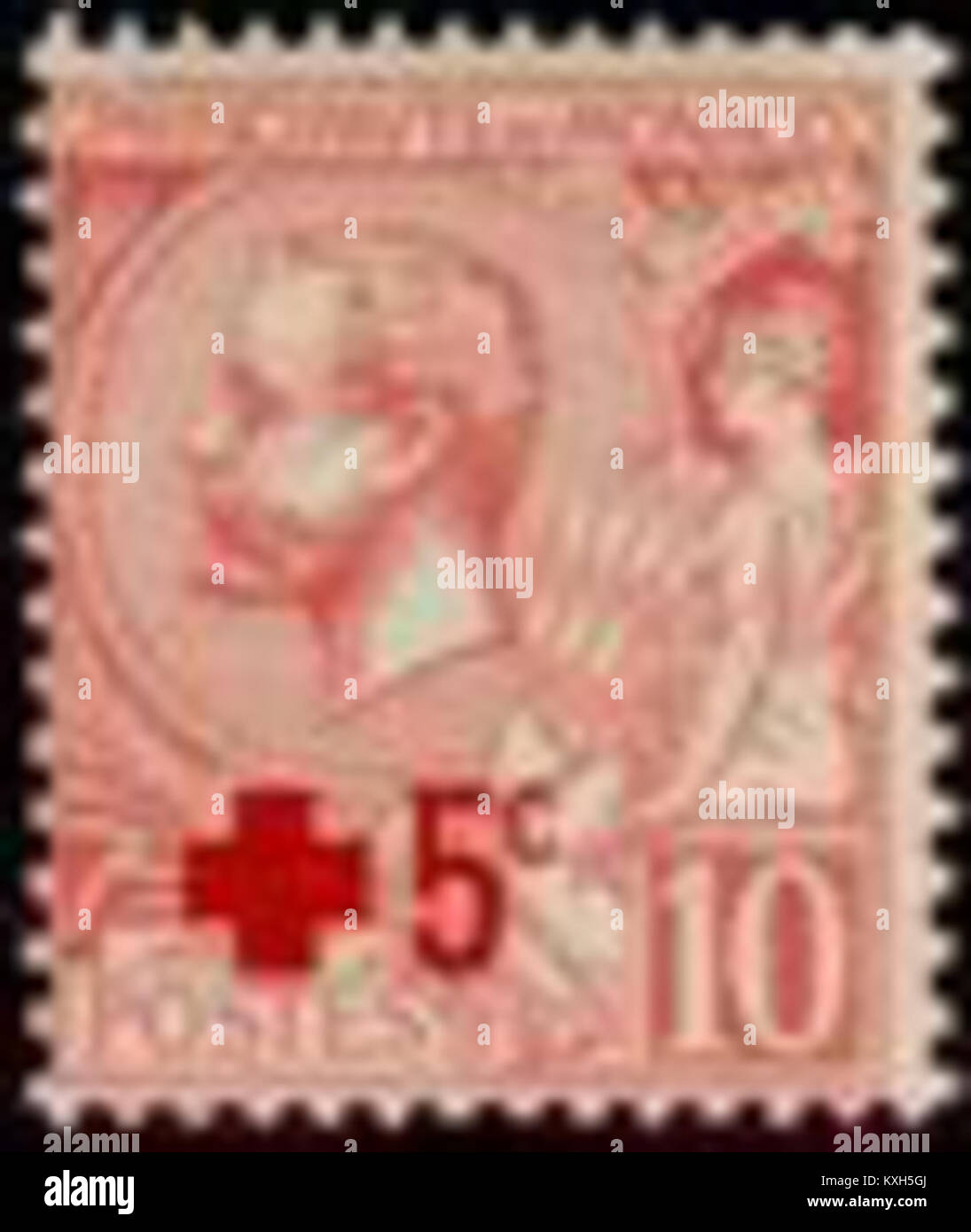 Un timbre-poste belge émis en 1914 représentant le roi Albert I. le timbre, avec des coupures de 10 centimes et 5 centimes, a été produit pendant la première Guerre mondiale et symbolise la résilience nationale belge. Banque D'Images