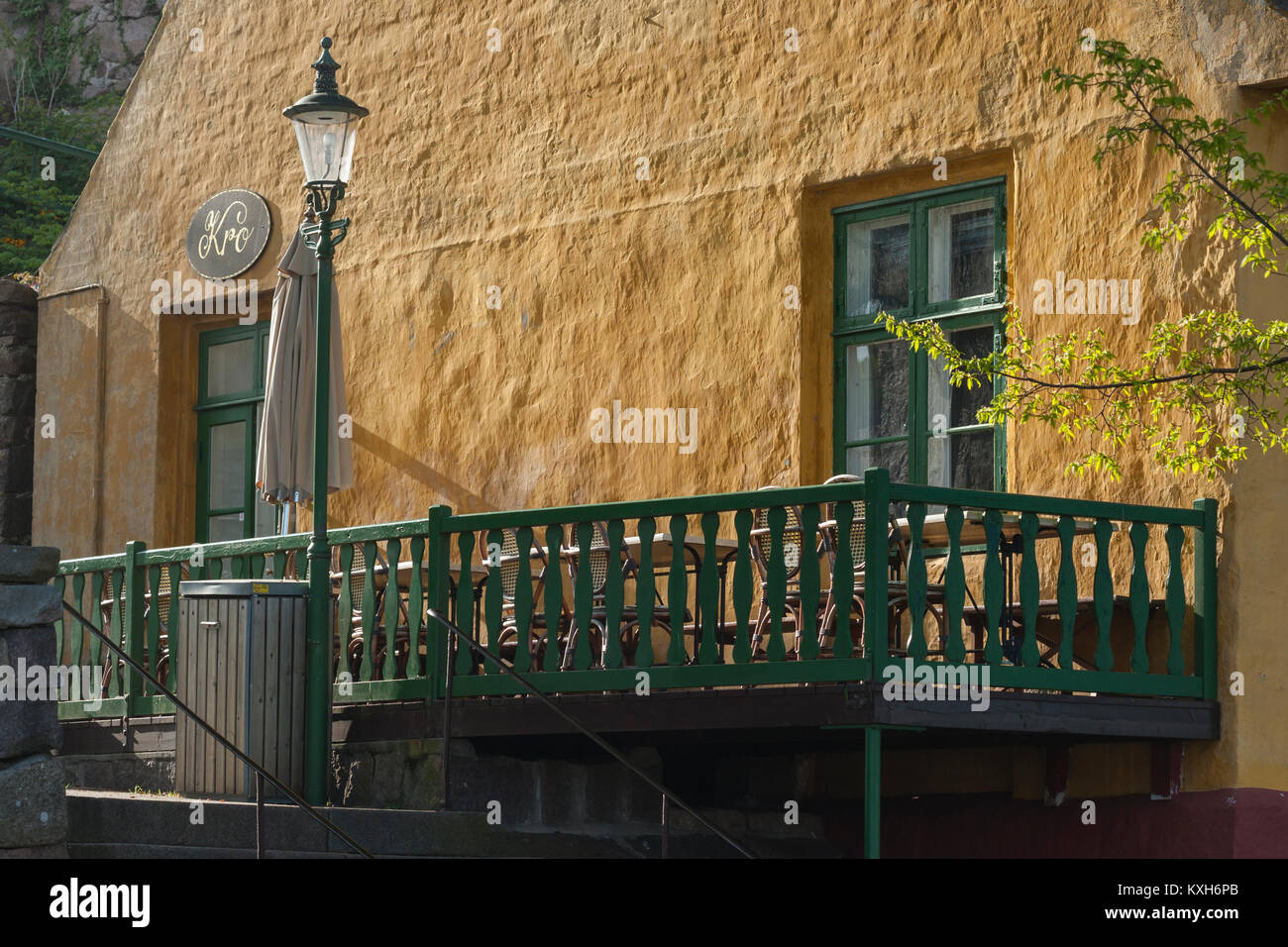 Terrasse extérieure à l'auberge, Christiansø, Ertholmene, Bornholm, Danemark Banque D'Images