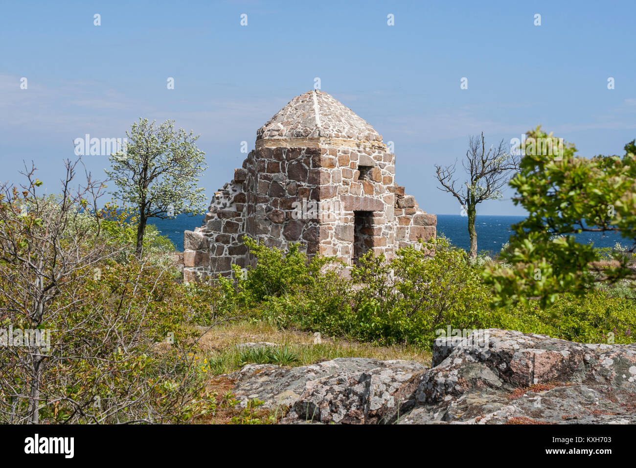 La ruine de la grande poudrière, Christiansø, Ertholmene, Bornholm, Danemark Banque D'Images