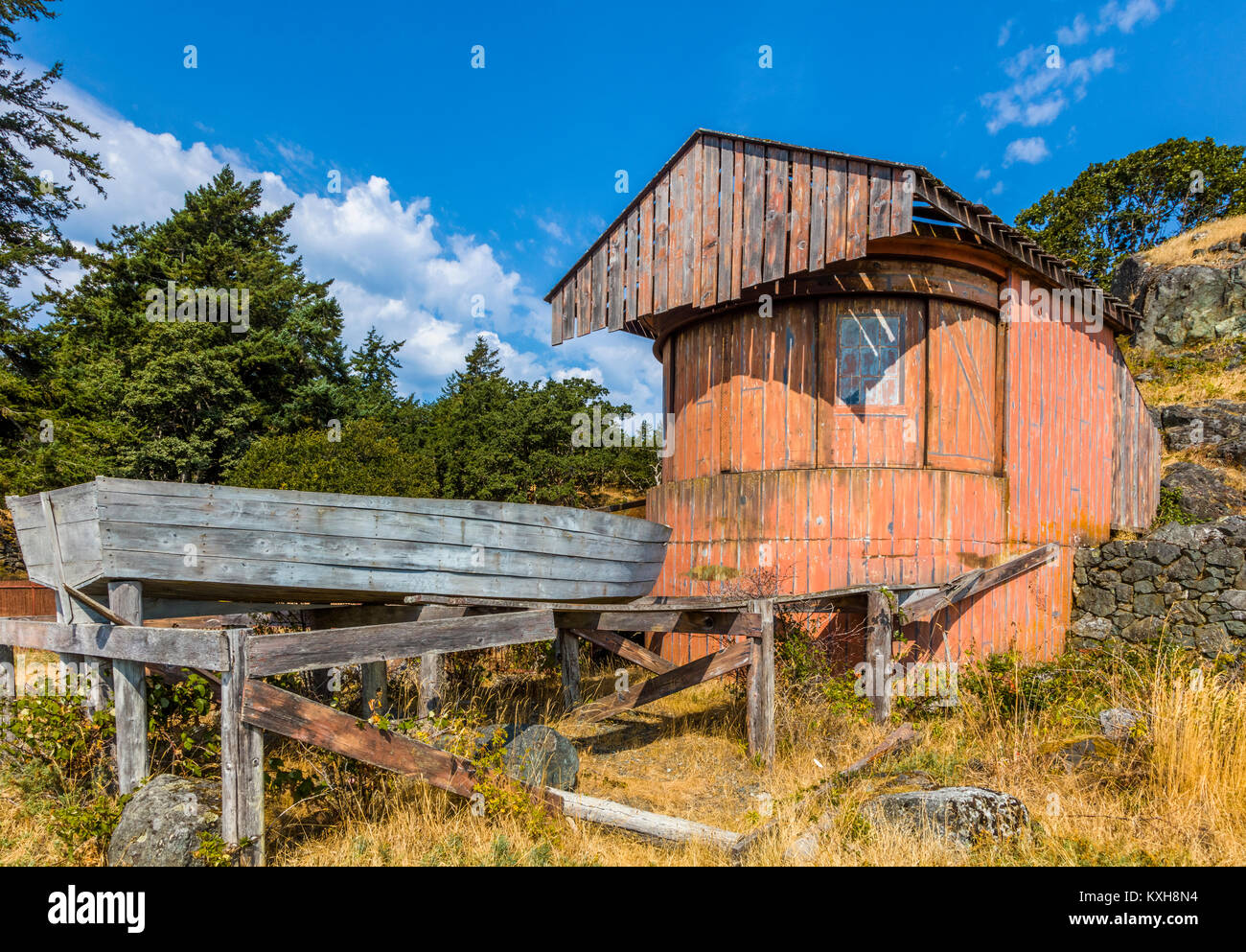 Mise en place dans Searcelight Lieu historique national Fort Rodd Hill, sur l'île de Vancouver, British Columbia Canada Banque D'Images