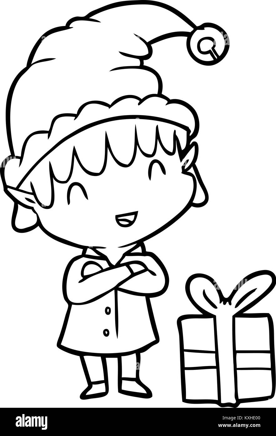 Le dessin des lignes d'un lutin de Noël heureux Image Vectorielle Stock Le dessin des lignes d'un lutin de Noël heureux Image Vectorielle Stock