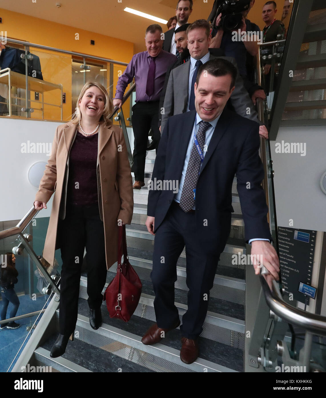 Karen Bradley visiter Belfast Metropolitan College dans le Titanic de la ville, au cours de sa première visite en tant que secrétaire de l'Irlande du Nord. Banque D'Images