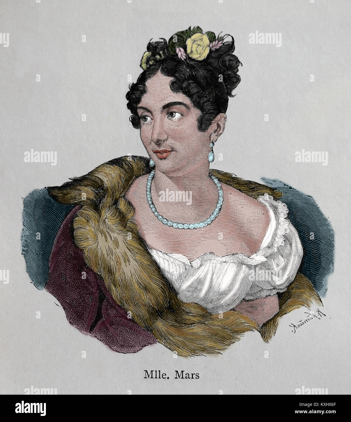Mademoiselle Mars (Anne François Hyppolyte Boutet Salveta) (1779-1847). L'actrice française. Gravure, 1883. Banque D'Images