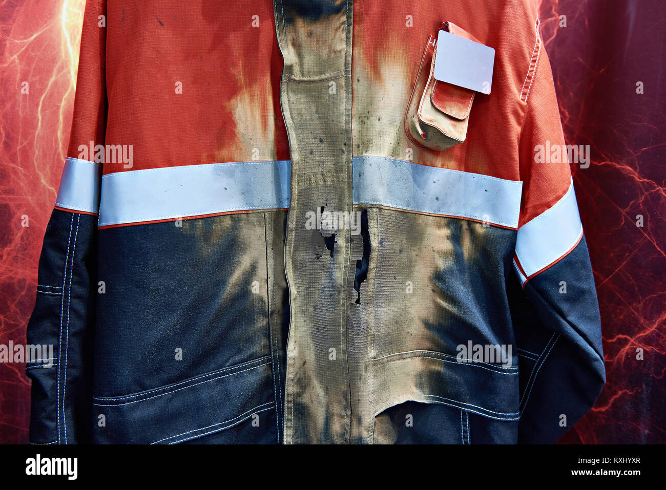 Veste de travail après l'exposition à l'arc électrique Banque D'Images