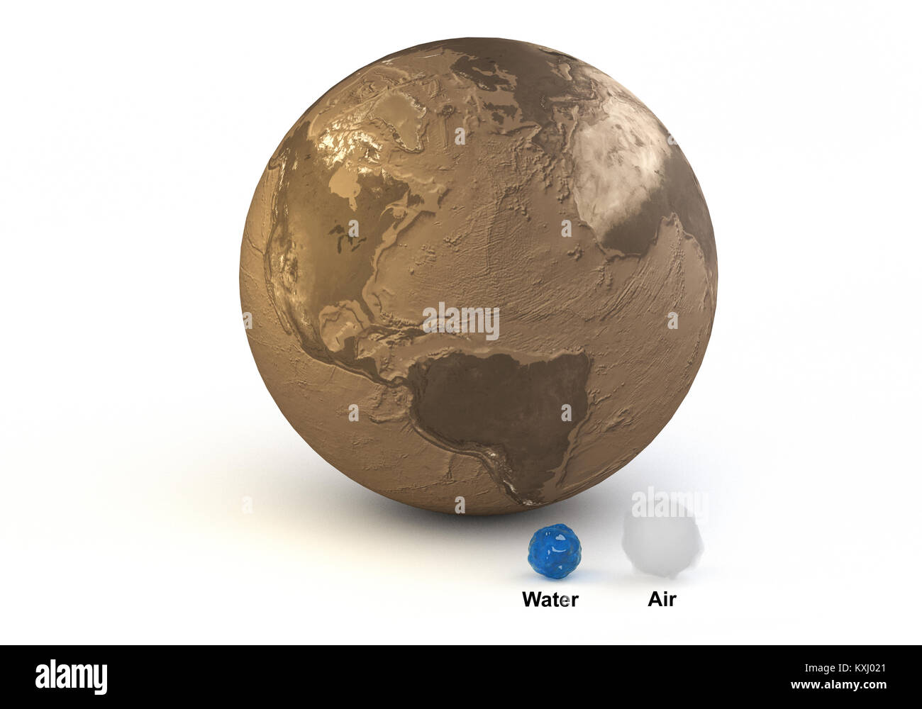 C'est rendus 3D de la comparaison des masses d'air et l'eau de la planète Terre avec des légendes. Banque D'Images